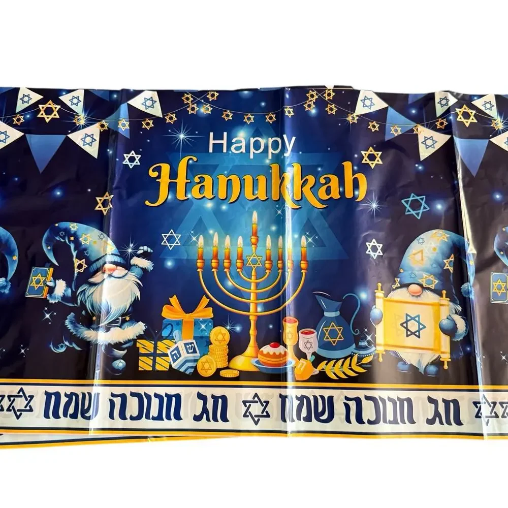 Set of 3 Hanukkah Tablecloths Blue Menorah & Star of David Plastic Table Covers